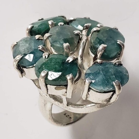HUGE 925 Natural EMERALD Ring Corundum Native Artist 12mm stones Sterling Silver - Picture 3 of 14